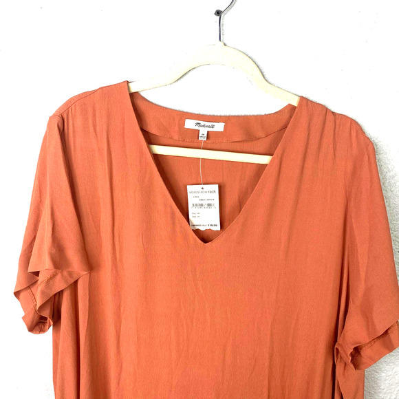 Madewell Dress 2X Womens Plus Terracotta Shift VNeck Short Sleeve Easy - Picture 5 of 8